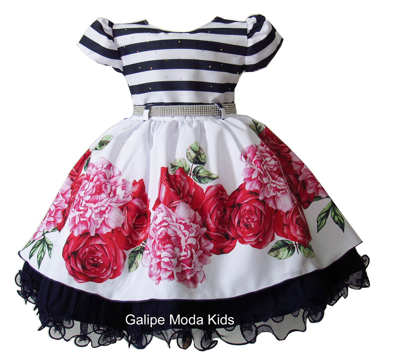 vestido infantil azul marinho e branco