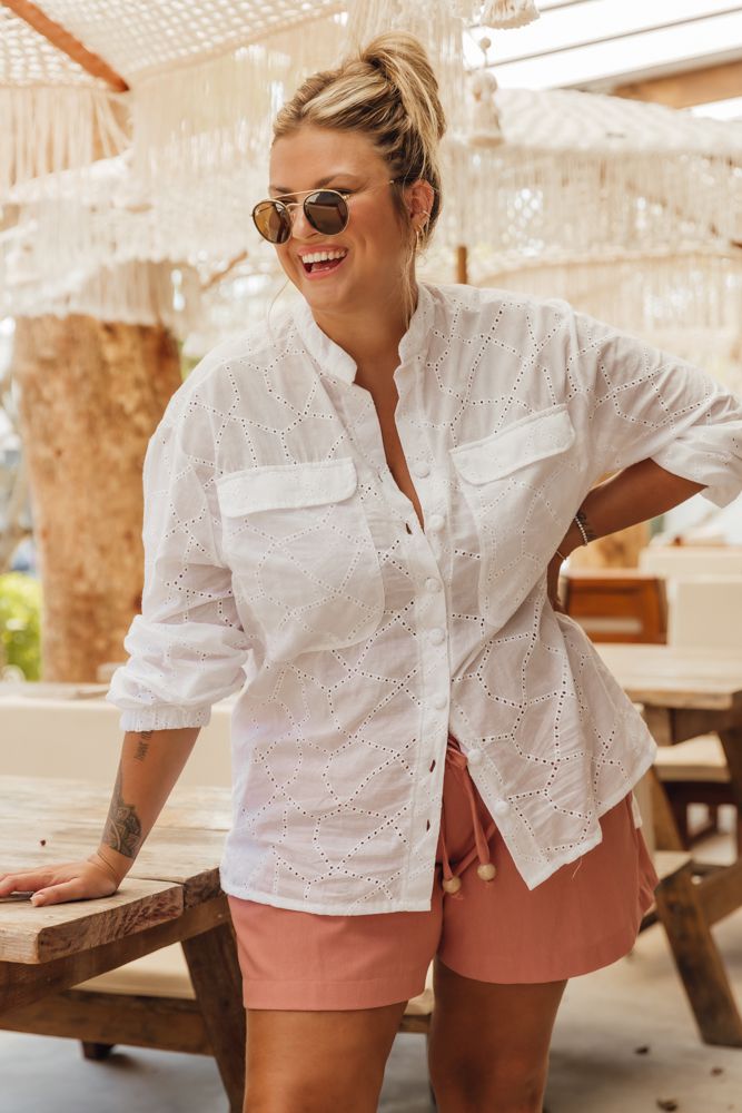 Camisa branca de laise Clearance