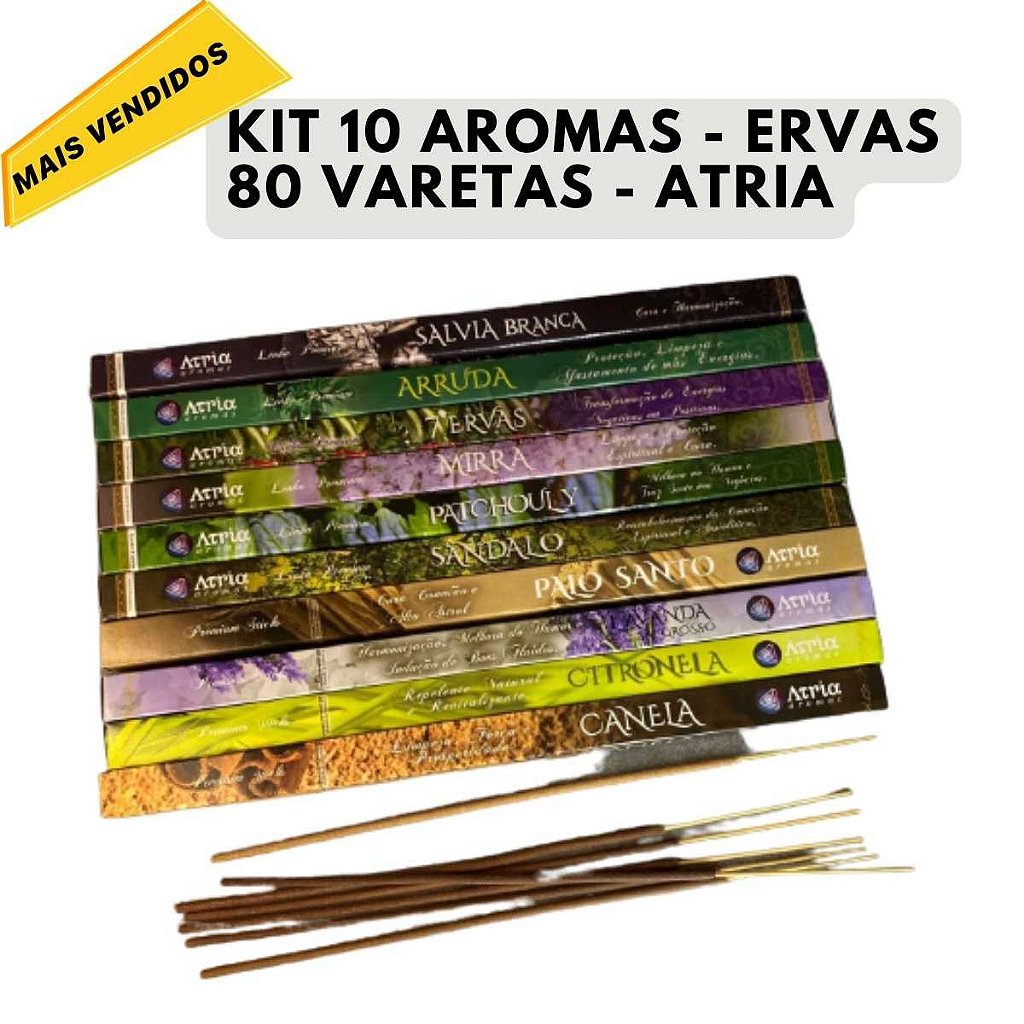 Kit 10 Cxs Incensos Palito - Ervas Aromaticas Atria 80 Varetas - Studio  Orion Artigos Religiosos