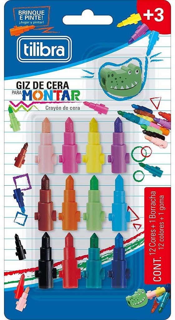 Giz de Cera TILIBRA Para Montar - c/ 12 Cores + 1 Borracha - Canetas  Criativas Para Presente - Fun Papelaria Criativa e Fofa Online