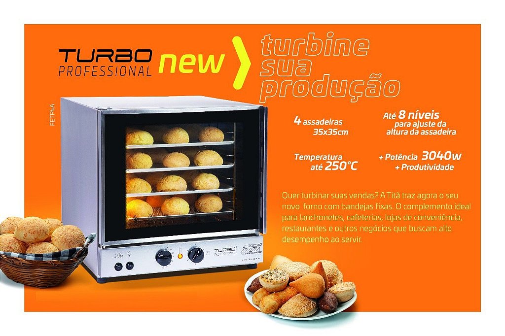 Forno eletrico turbo fetp 4 profissional c\/ assadeira - tita