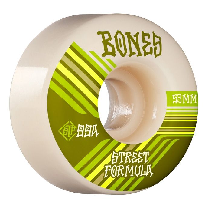 スケートボード BONES STF 99A 53mm V4 WIDE Roda Bones STF 53mm V4 Retros 99a White Wide Green - Virtual Skate