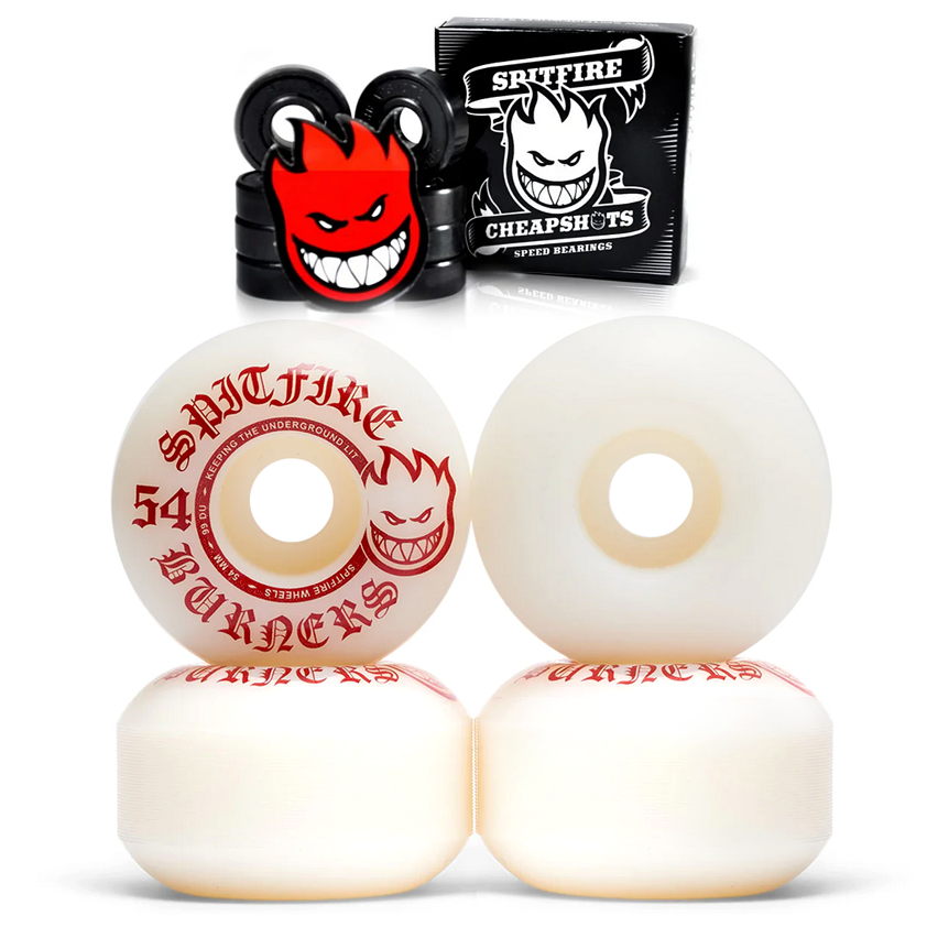 Rodas Spitfire 54mm Red Burners + Rolamentos Spitfire Cheapshots