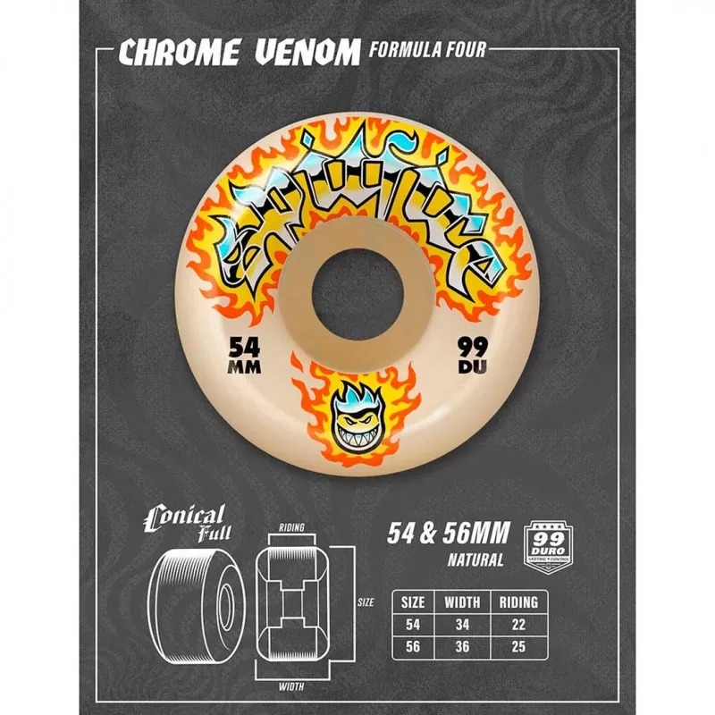 Rodas Spitfire 56mm Formula Four Chrome Venom 99D - Virtual Skate