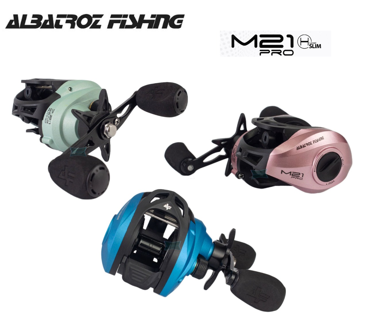 Carretilha M21 Slim Pro 6 rolamentos perfil baixo Albatroz - Newest Pesca