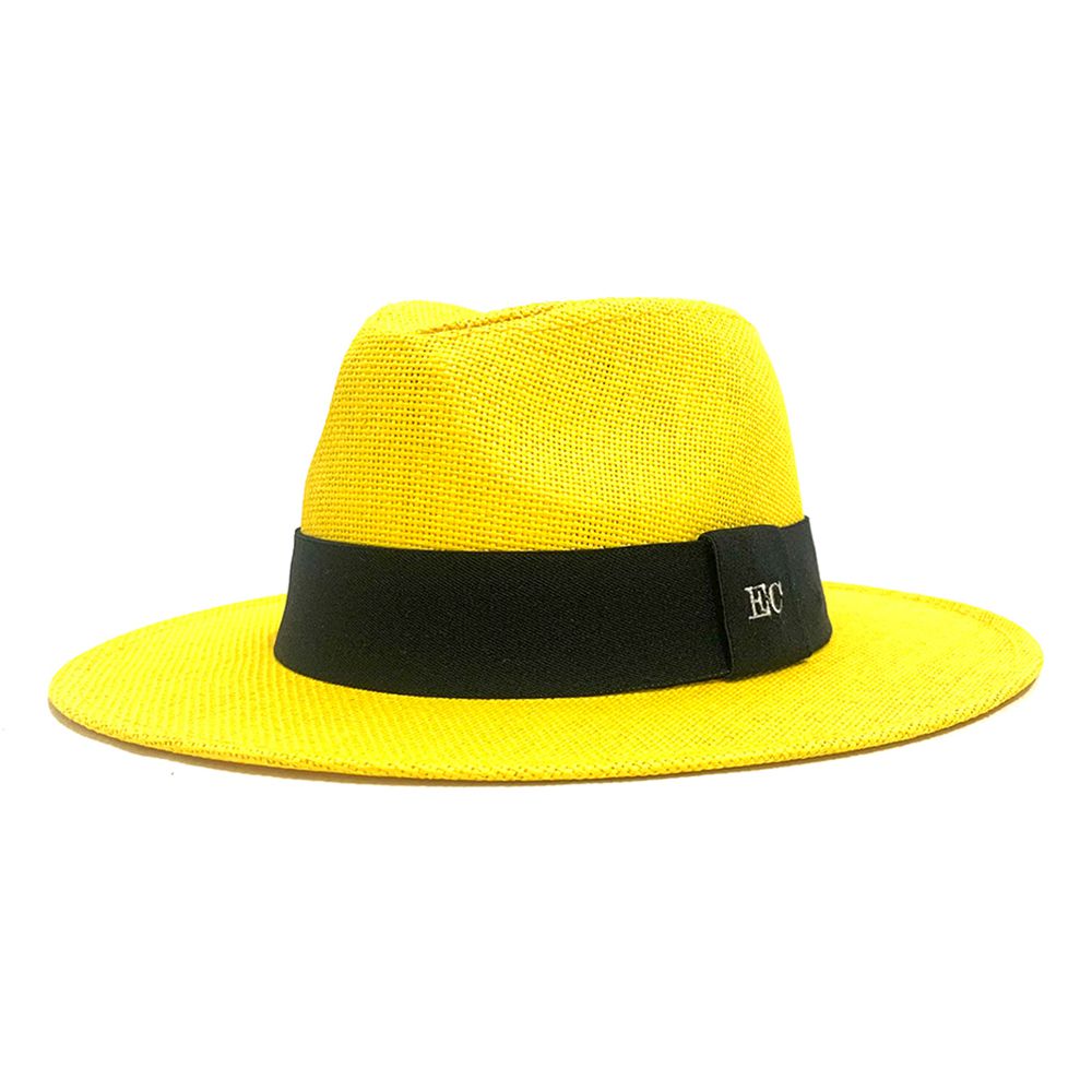 Chapéu Estilo Panamá Palha Shantung Amarelo Faixa Preta com Iniciais | -  Chapéu Premium | Top Hats!