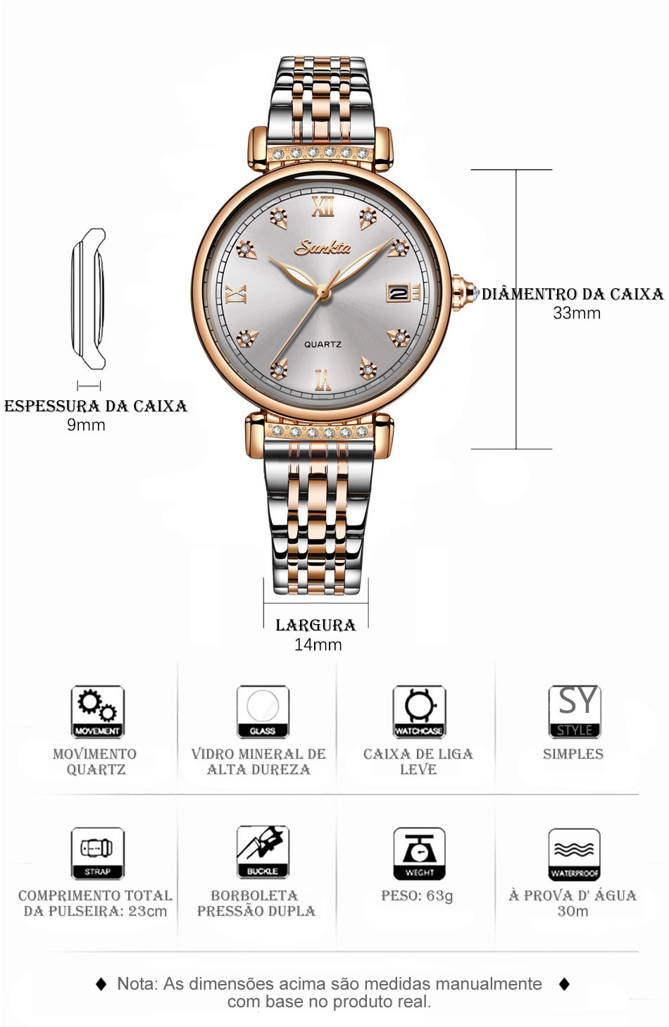 Relógio Feminino Super Luxo Sunkta