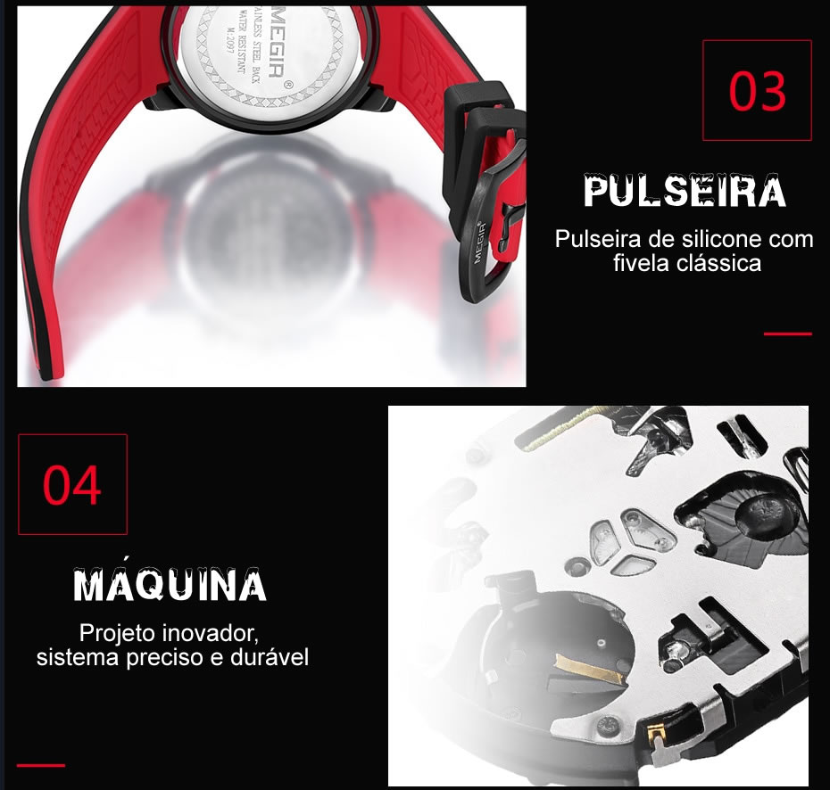 Relógio Masculino Esportivo MEGIR 2097 Pulseira e Máquina 