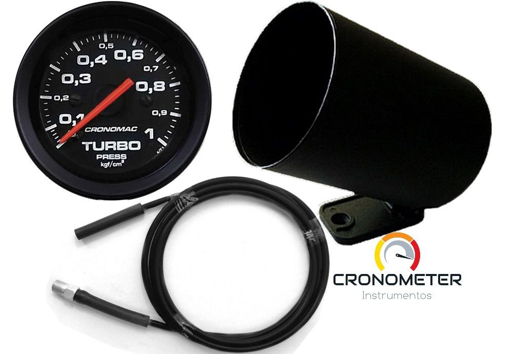 Manômetro Turbo 1KGF/CM² ø52mm Street/Preto C/ Mangueira 2,50m e