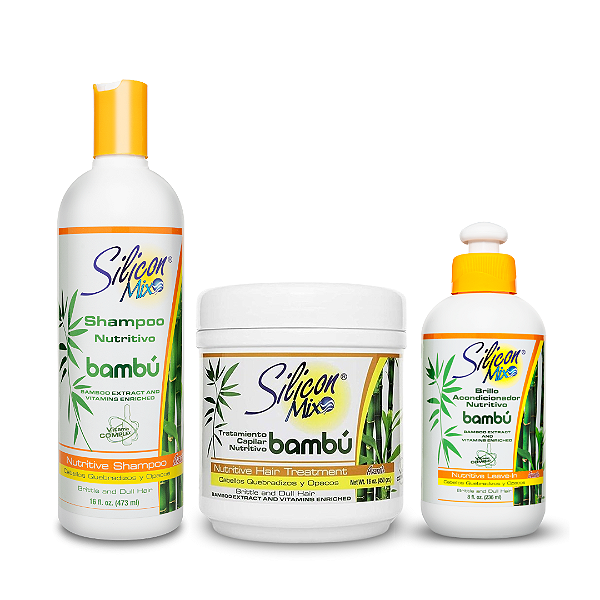 Kit de Shampoo, Máscara de Tratamento Capilar e Leave In Nutritivo Silicon Mix Bambú (Shampoo 473ml + Máscara 450g + Leave In 236ml)