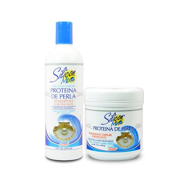 Kit de Shampoo e Máscara de Tratamento Capilar Fortificante Silicon Mix Proteina de Perla (Shampoo 473ml + Máscara 450g)