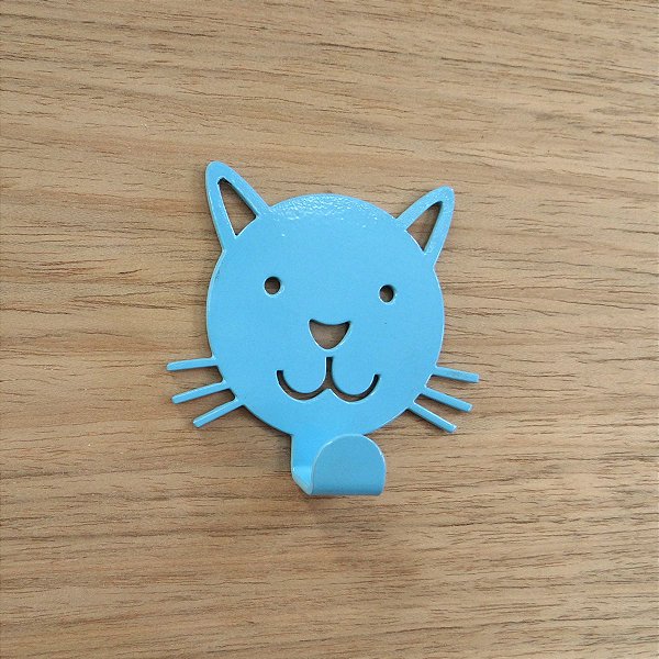 Suporte De Parede Gancho Gatinho Azul