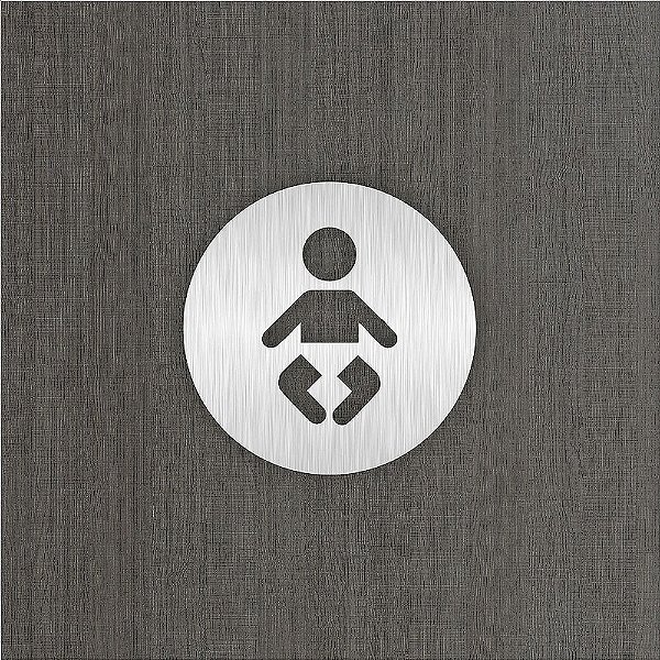 Placa Sinalização Redonda Banheiro Fraldário Inox Escovado