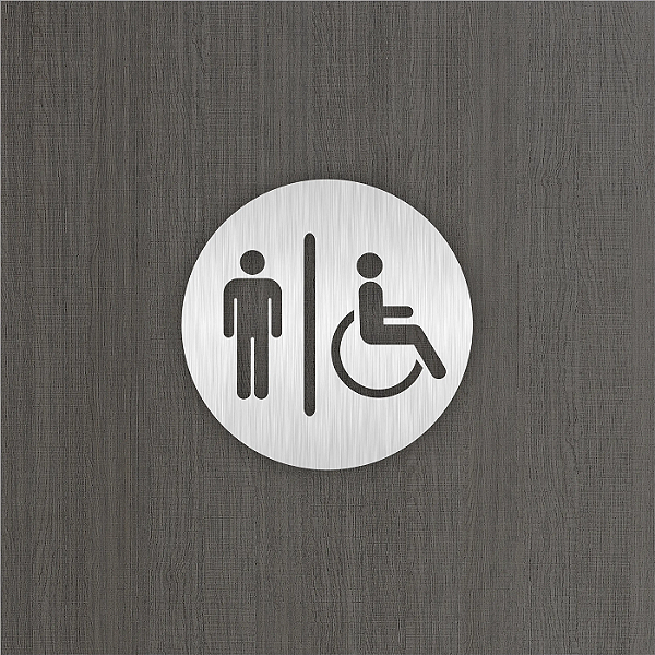 Placa Sinalização Redonda  Masculino Acessibilidade Inox Escovado