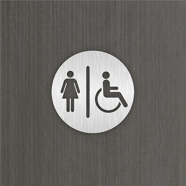 Placa Sinalização Redonda Feminino Acessibilidade Inox Escovado