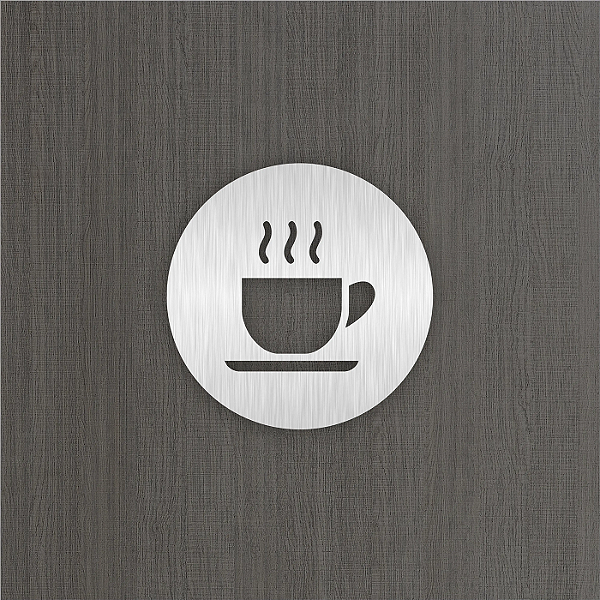 Placa Sinalização Redonda Cozinha Café Inox Escovado