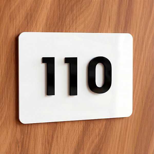 Placa de Acrílico Branco com Números Preto para Apartamento - 3 Números