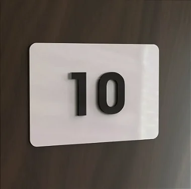 Placa de Acrílico Branco com Números Preto para Apartamento - 2 Números