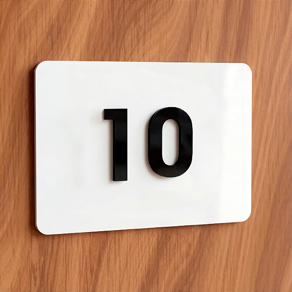 Placa de Acrílico Branco com Números Preto para Apartamento - 2 Números