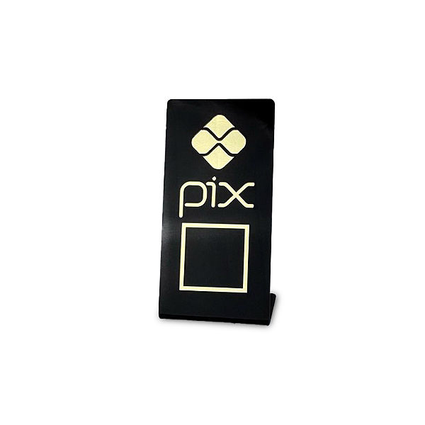 Display em Acrílico Preto com Letra "Pix" em Acrílico Dourado