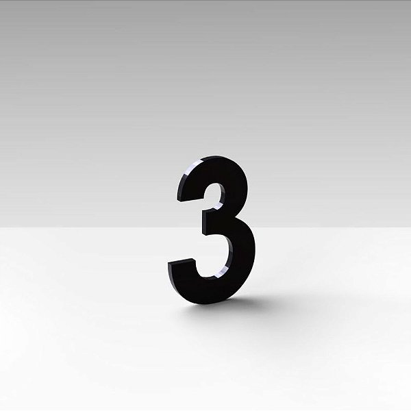 Número "3" de Apartamento em Acrílico Preto 5cm