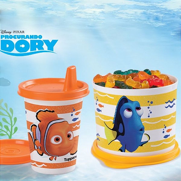 Tupperware Redondinha Dory + Copinho com bico Nemo Kit 2 Peças