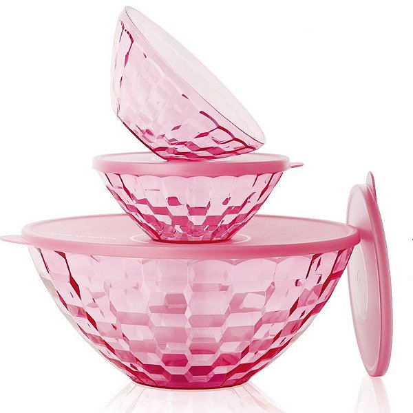 Tupperware Tigela Prisma kit 3 Peças Rosa