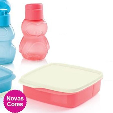 Tupperware Basic Line com Divisórias Guava 550ml + Eco Kids Garrafa Pinguim 350ml Guava