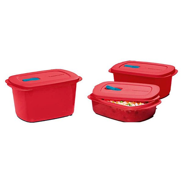 Tupperware Cristalwave Retangular Vermelho 3 peças