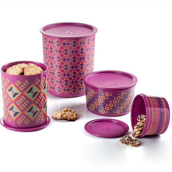 Tupperware Instantânea + Pote Master Kit 4 Peças Roxo Geométrico