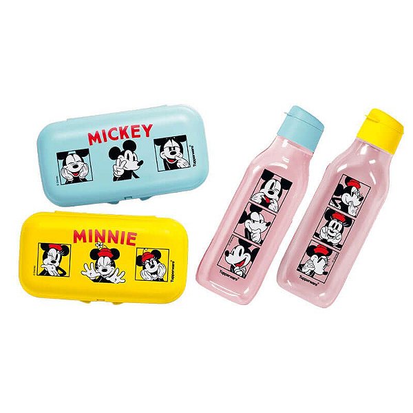 Garrafa Tupperware + Snack Mickey e Minnie 4 peças