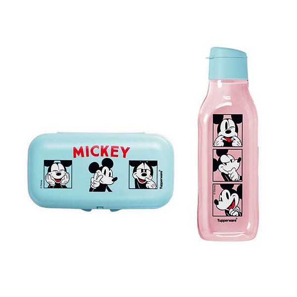 Garrafa Tupperware Quadrada 1 litro + Snack Grande Mickey