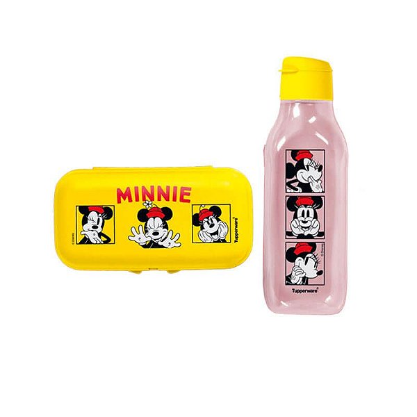Garrafa Tupperware Quadrada 1 litro + Snack Grande Minnie