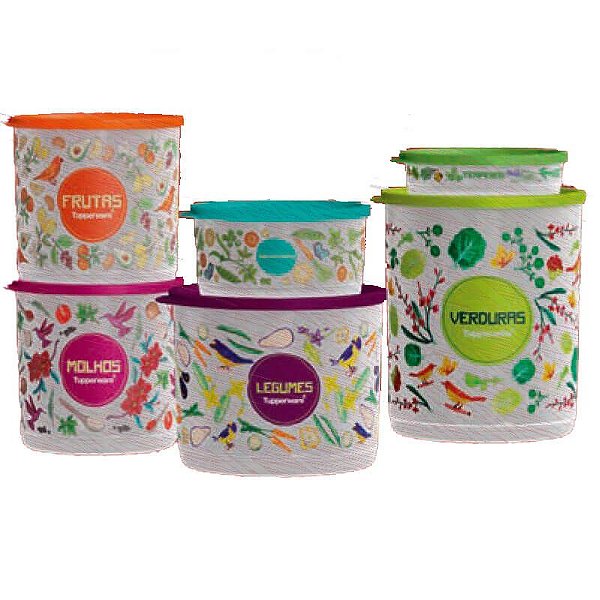 Tupperware Refri Line Redondo Floral kit 6 peças