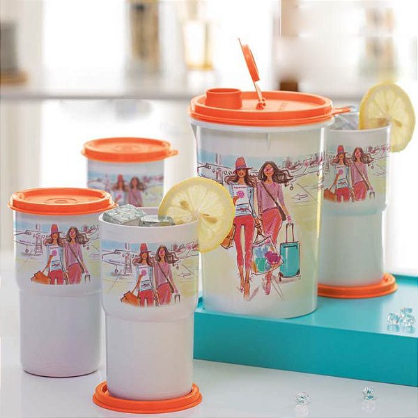 Tupperware Guarda Suco + Copo Colors Izak kit 5 peças