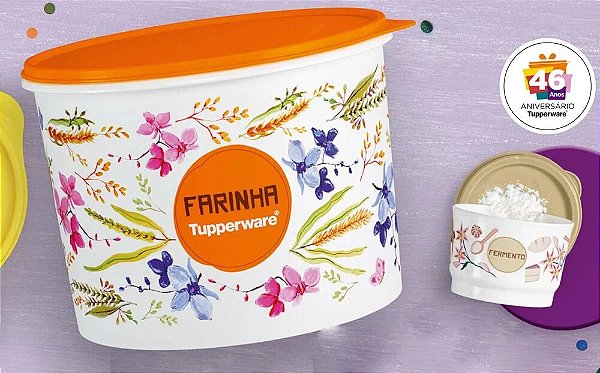 Tupperware Caixa Farinha 3,8 kg + Potinho Fermento Floral 140ml