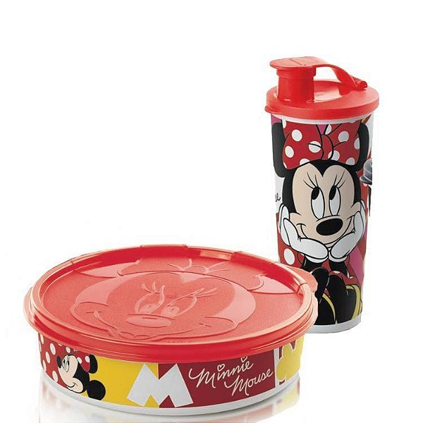 Tupperware Minnie Copo 470ml + Minnie Pratinho 500ml kit 2 Peças Branco e Vermelho