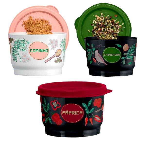 Tupperware Kit Potinho Chimichurri + Cominho + Páprica Floral 140ml