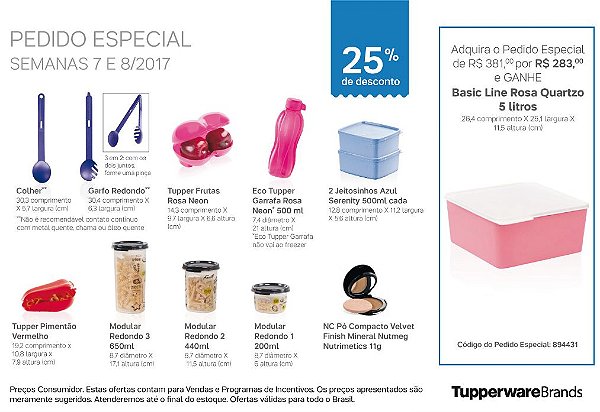 Tupperware Pedido Especial 08/2017 kit 11 peças + 1 grátis