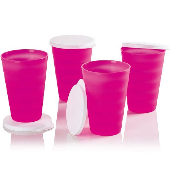 Tupperware Copos Murano Rosa Neon 500ml kit 4 peças