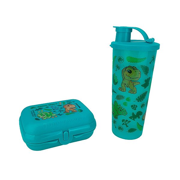 Kit Tupperware Copo com Bico 470ml + Snack Pequeno Jurassic World