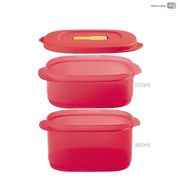 Tupperware Cristalwave Quadrado Geração II Vermelha 500 + 800ml