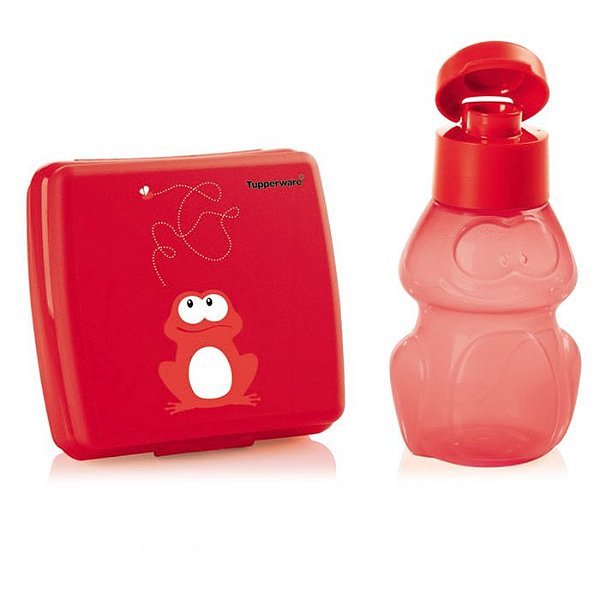 Tupperware Eco Kids + Porta Sanduíche Sapo Vermelho kit 2 peças