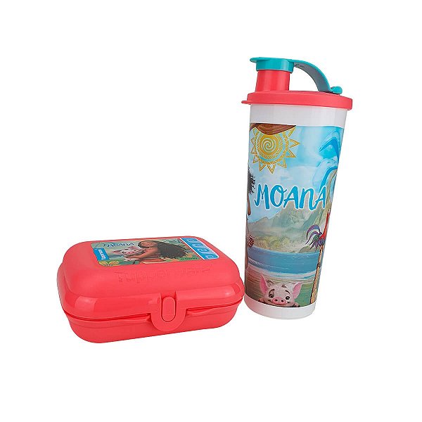 Kit Tupperware Copo com Bico 470ml + Snack Pequeno Moana Rosa