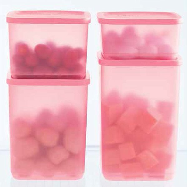 Tupperware Refri Line Quadrado Rosa Quartzo kit 4 peças