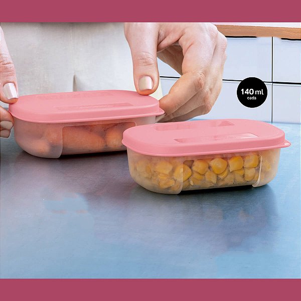 Kit Tupperware Potes para Geladeira Refri Fresh Mini 140ml Rosa 2 peças