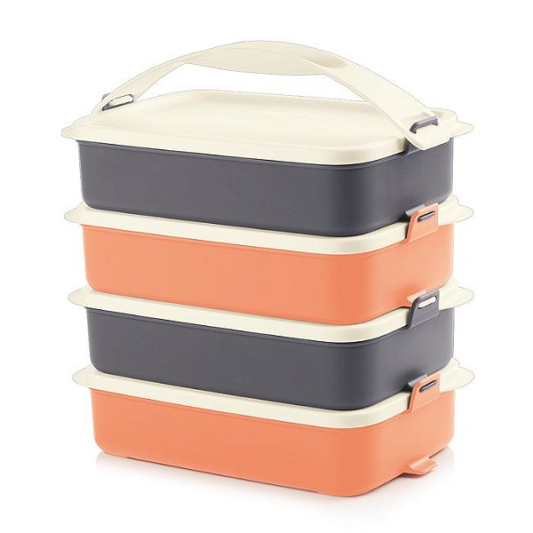 Tupperware Picnic Line 900ml Cinza e Laranja kit 4 peças