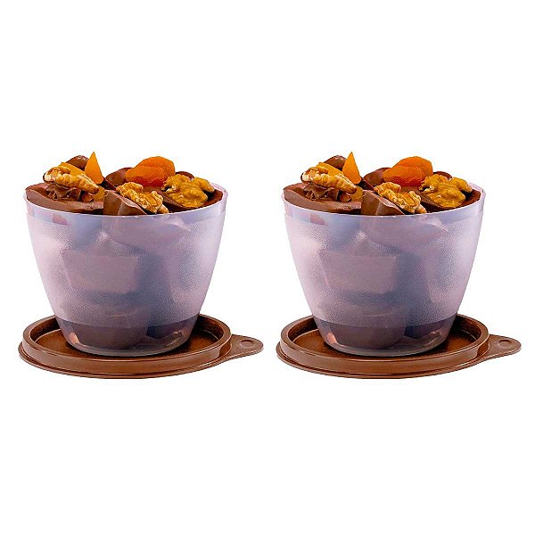 Kit Tupperware Caçulinha 400ml Transparente Tampa Marrom 2 peças
