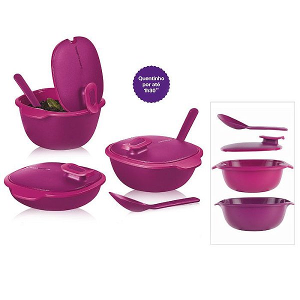 Tupperware Travessa Thermo Tup Rosa kit 3 peças