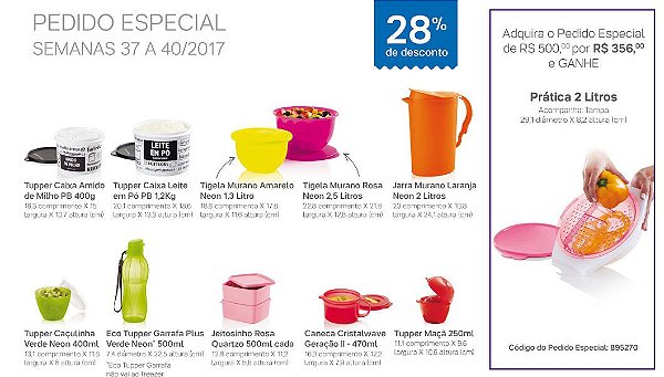 Tupperware Pedido Especial 10 peças + Prática 2 litros Grátis rosa 10/2017